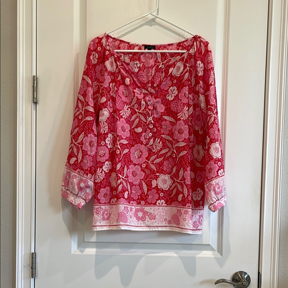 Talbots Red and White Floral 3/4 Sleeve Blouse